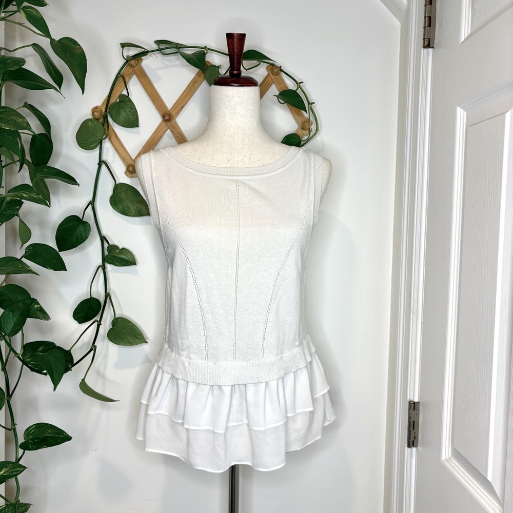 NICOLE MILLER Artelier White Ruffle Top